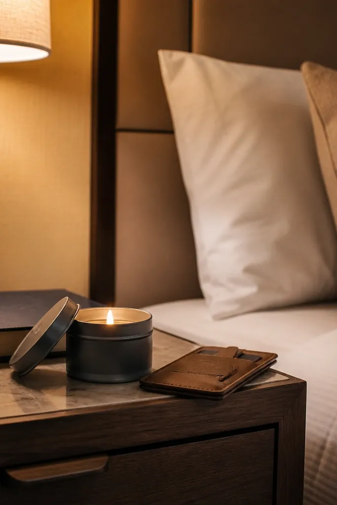 Small travel candle in a matte tin with a minimal label