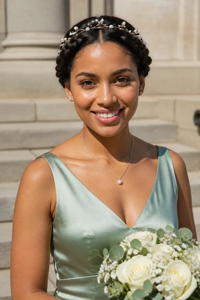 Braids wrapped around the head forming a halo bun