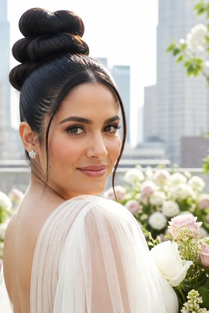 High bun made from wrapped segments with bubble-like texture