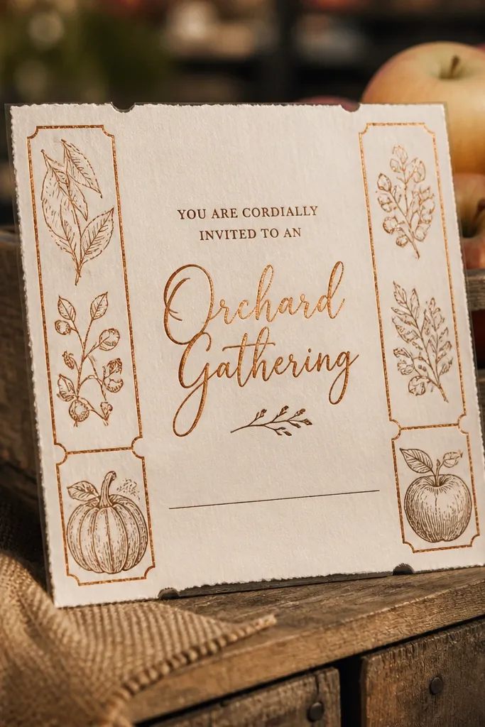 Warm copper text with ticket-stub frame edges on creamy paper